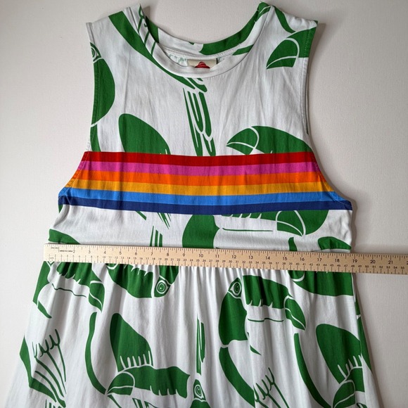 Farm Rio Rainbow Toucans Organic Cotton Maxi Dress Large Tiered Resort Colorful - Picture 11 of 12
